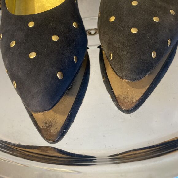 Paloma Women's Italian Made Shoes Black Suede 8B‎ Studs 3” Heals - Picture 4 of 10